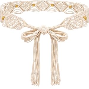 Cream Macramé Belt with Intricate Design